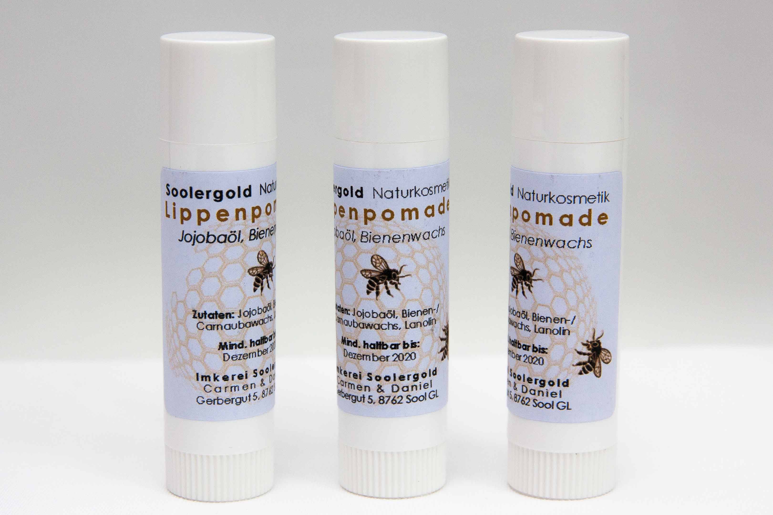 3 Lippenpomaden, selbstgefertigt mit Bienenprodukten